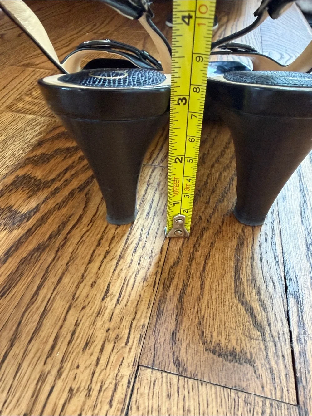 Cole Haan (w/Nike Air) Black Slingback Peep-Toe Heels with Buckle Accent